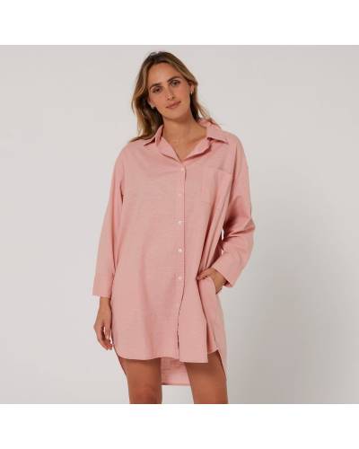 Linen OS LS Shirt Dress - Misty Rose