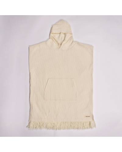 Ladies Waffle Poncho - Antique White