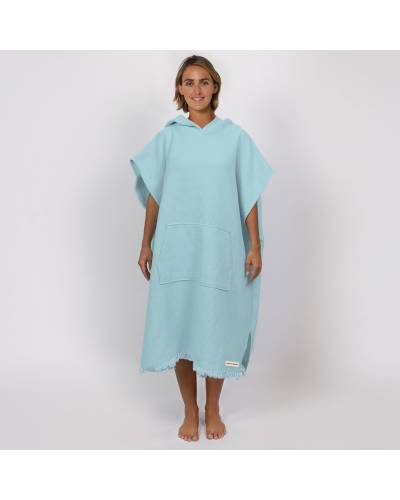 Ladies Waffle Poncho - Bleached Aqua
